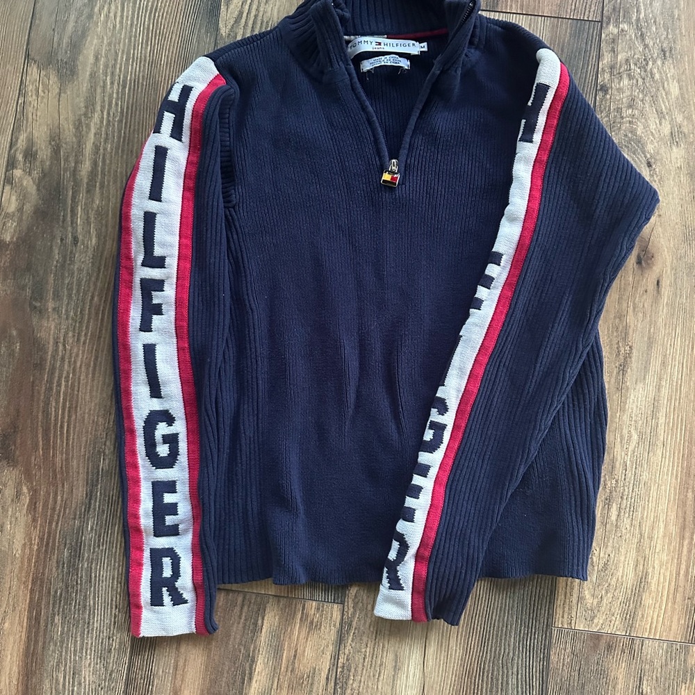 Tommy Hilfiger Quarter Zip Navy logo Sweater